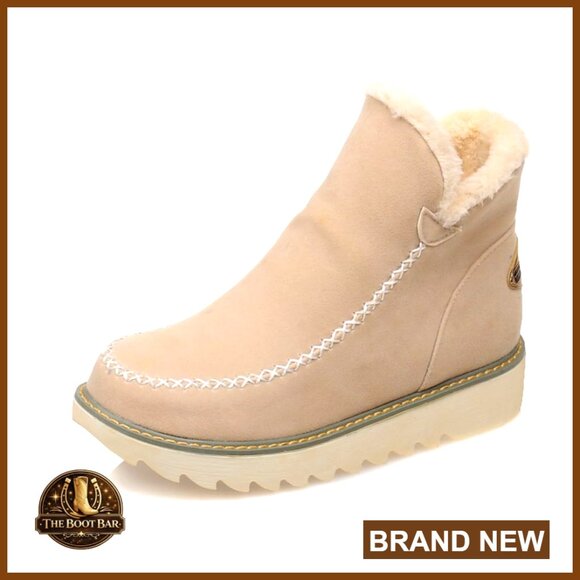 Shoes - Women's Waterproof Ankle Snow Boots with Fur Lining, Anti-Slip Winter Booties